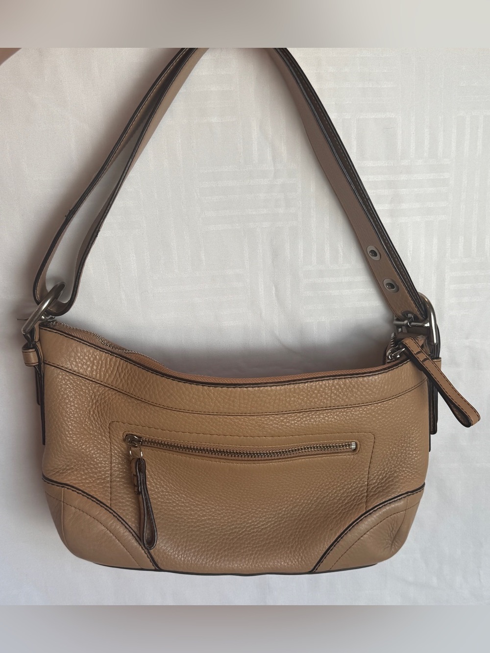COACH F12321 MADISON
BAG TAN BROWN BAMBOO PEBBLED DUFFLE BOHO
HOBO PURSE - Picture 2 of 14